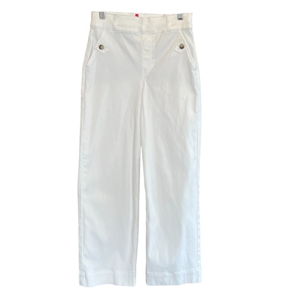 Spanx Crop Wide Leg Stretch Twill Flap Pockets Pants White Small Pull On Casual